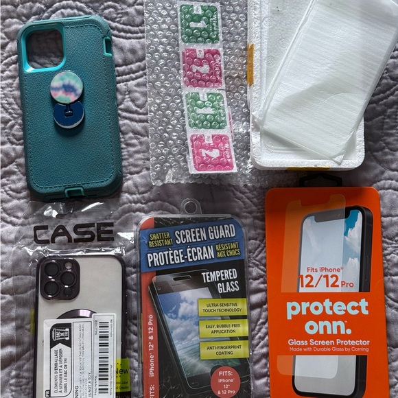 iPhone 12/12Pro (5)Tempered Glass Screen Protectors and 2 phone cases. - Picture 2 of 3